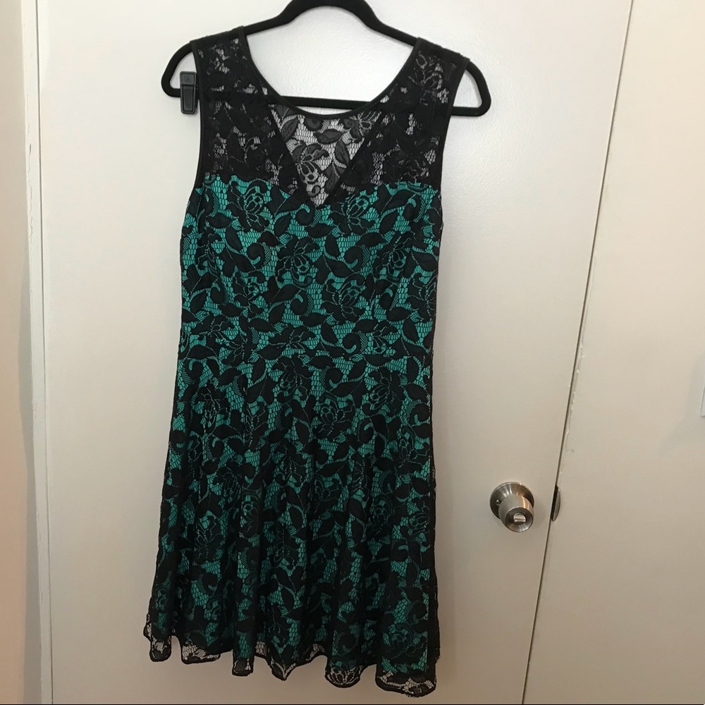 Turquoise and black party dress